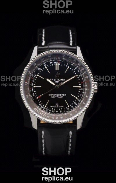 Breitling Navitimer 1 Automatic Swiss Replica Watch in Black Dial - Leather Strap