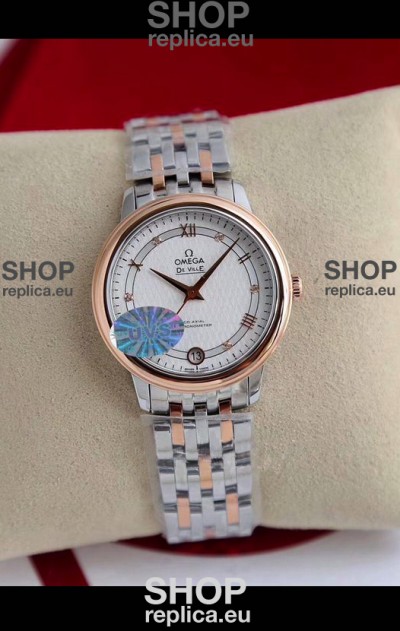 Omega De Ville Edition Swiss Automatic Watch in Two Tone Rose Gold White Dial 
