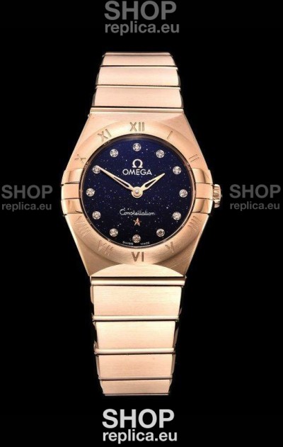 Omega Constellation Ladies Swiss Quartz 1:1 Mirror Replica - Rose Gold Casing in Black Starry Dial 