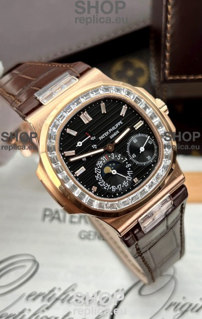 Patek Philippe Aquanaut 5062 450R 001 Rose Gold Diamonds Paved Swiss Replica Watch