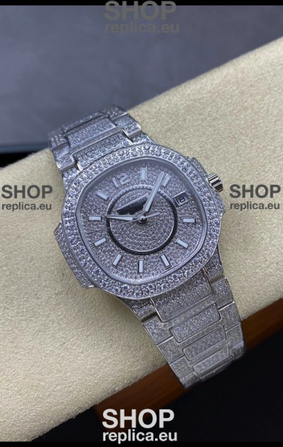 Patek Philippe Nautilus 7010 Diamonds Paved Stainless Steel 32MM 1:1 Mirror Replica - Genuine Diamonds