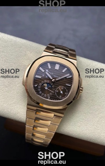 Patek Philippe Super Clone Nautilus 5712/R 1:1 Quality Watch in Brown Dial Gold Strap