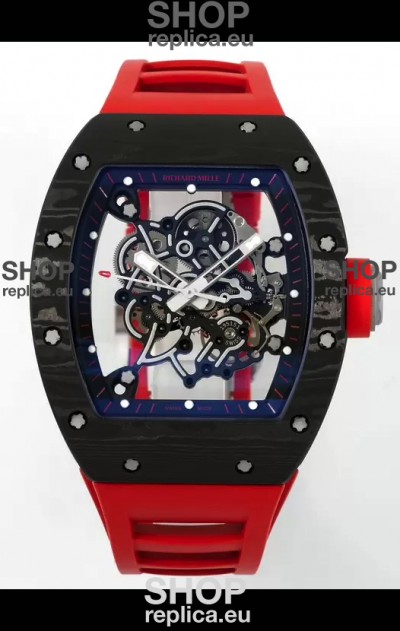Richard Mille RM055 Black Carbon Casing Red Rubber Strap 1:1 Superclone Genuine Tourbillon Watch 