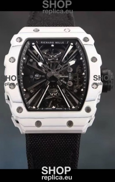 Richard Mille RM12-01 White Carbon Fiber Case Genuine Tourbillon Movement 1:1 Mirror Replica Watch