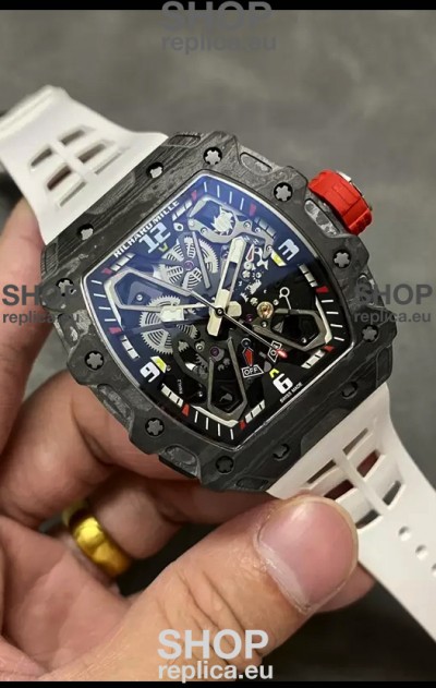Richard Mille RM35-03 Rafael Nadal Edition Black Carbon Fiber Casing 1:1 Mirror Replica Watch in White Strap