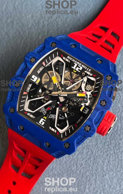 Richard Mille RM35-03 Rafael Nadal Edition Blue Carbon Fiber Casing 1:1 Mirror Replica Watch in Red Strap