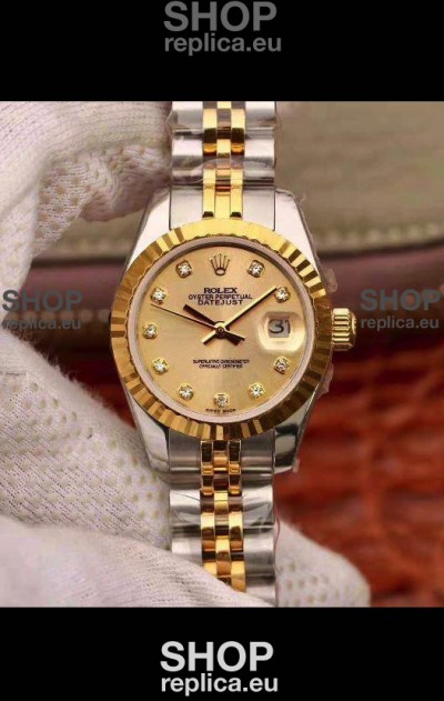 Rolex Datejust Ladies 28MM Cal.3135 Movement Swiss Replica in 904L Steel Yellow Gold 2 Tone Case