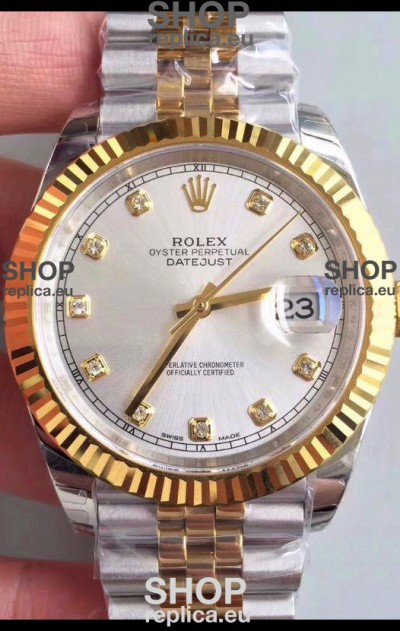 Rolex Datejust 41MM Cal.3135 Movement Swiss Replica Watch in 904L Steel Two Tone Casing Gold Dial
