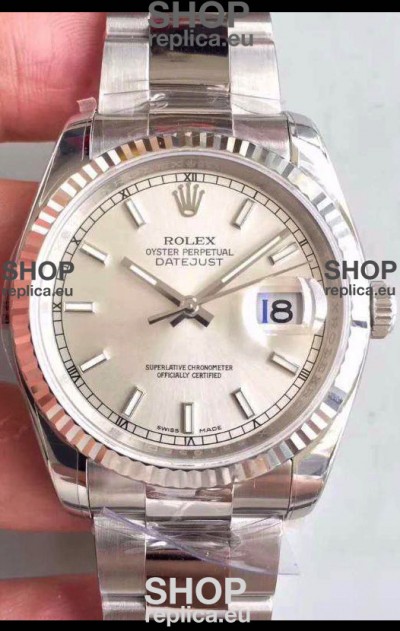 Rolex Datejust 36MM Cal.3135 Movement Swiss Replica Watch in 904L Steel / Steel Dial