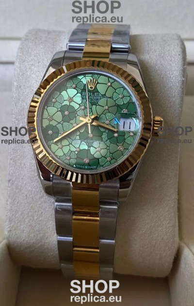 Rolex Datejust M278273 31MM Swiss Replica in Two Tone Yellow Gold - Green Motif Dial 1:1 Mirror Quality