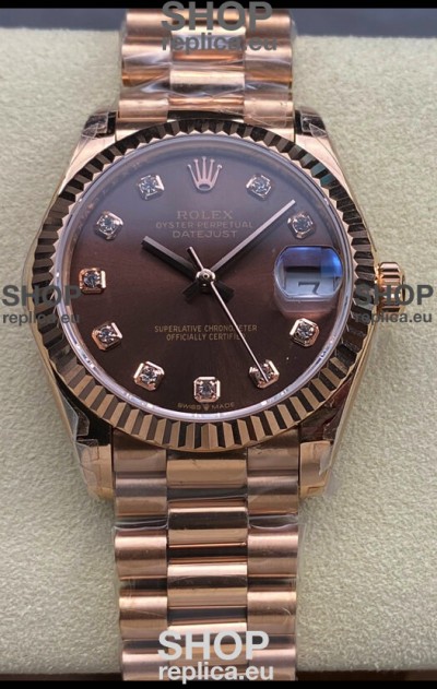 Rolex Datejust 31MM Swiss Watch in 904L Steel Rose Gold Chocolate Dial 1:1 Mirror Replica