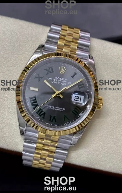 Rolex Datejust 36MM Cal.3135 Movement Swiss Replica Watch in 904L Steel Two Tone Grey Dial