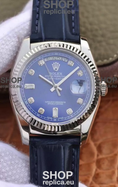 Rolex Day Date 904L Steel Casing Watch in Blue Dial 36MM - 1:1 Mirror Quality 