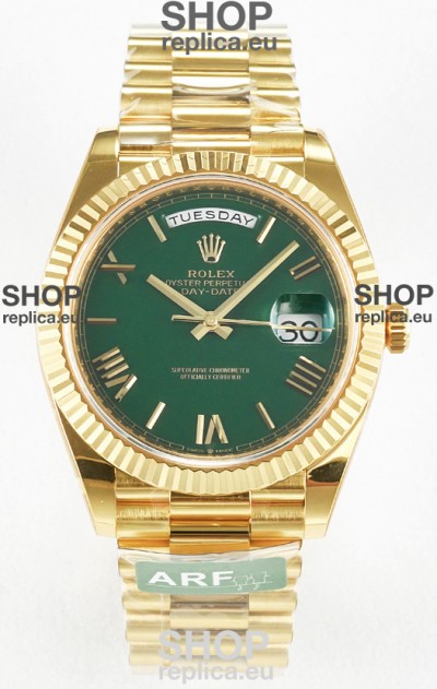 Rolex Day Date Super Clone 18K Yellow Gold Watch 40MM - Green Dial 1:1 Mirror Quality