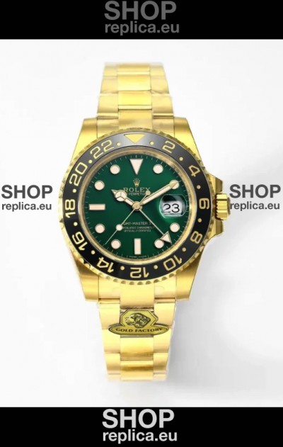 Rolex GMT Masters II Super Clone M116718 Yellow Gold Green Dial Swiss Replica Watch 