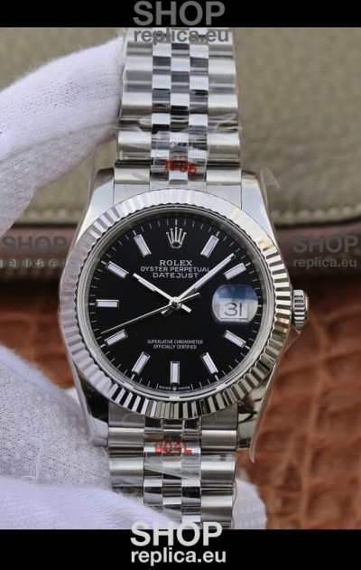 Rolex Datejust 36MM ETA-3135 Movement Swiss Replica in 904L Steel in Black Dial 