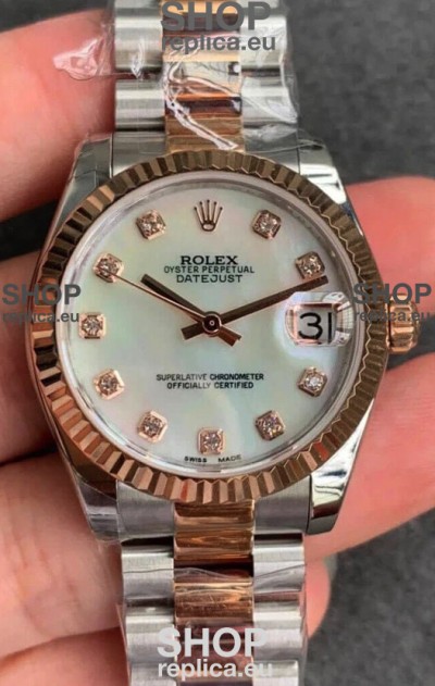 Rolex Datejust 31MM ETA-2671 Movement Swiss Replica in 904L Steel in Pearl Dial Oyster Strap