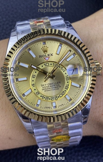 Rolex Sky-Dweller REF# M336933 Gold Dial Watch in Yellow Gold 904L Steel Case 1:1 Mirror Replica