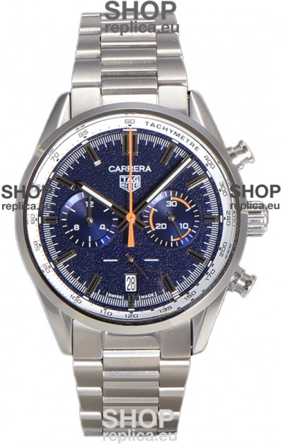 Tag Heuer Carrera Chronograph 43 Swiss Quartz Replica Watch Blue Dial Steel Strap 
