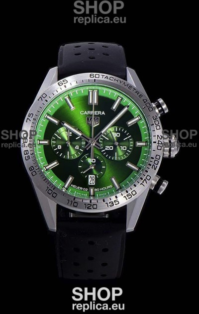 Tag Heuer Carrera Swiss Quartz Movement Replica Watch in Green Dial - Black Rubber Strap