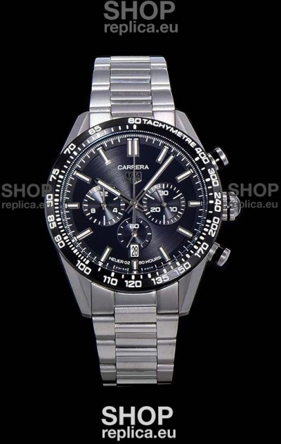 Tag Heuer Carrera Swiss Quartz Movement Replica Watch in Black Dial - Stainless Steel Strap