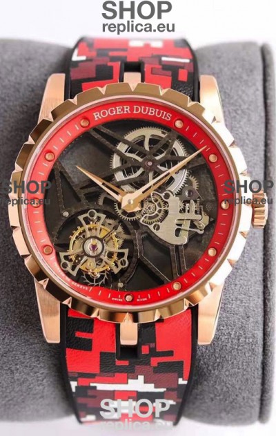 Roger Dubuis Excalibur Spider Flying Tourbillon Skeleton Rose Gold Casing 1:1 Mirror Swiss Watch