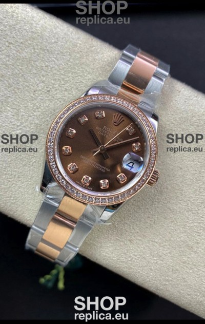 Rolex Datejust 278381 31MM Swiss Replica in 904L Steel Two Tone Rose Gold Brown Dial 1:1 Mirror Replica