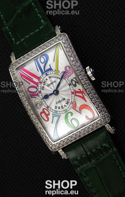 Franck Muller Long Island Color Dreams Ladies Swiss Replica Watch - Green Strap