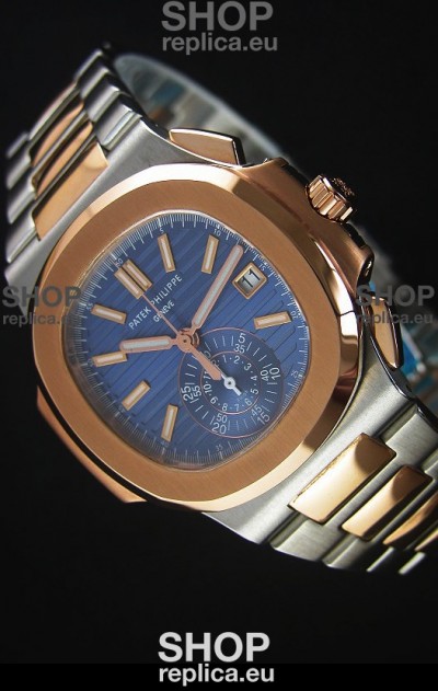 Patek Philippe Nautilus 5980 Chronograph Two Tone Case Blue dial - 1:1 Mirror Replica