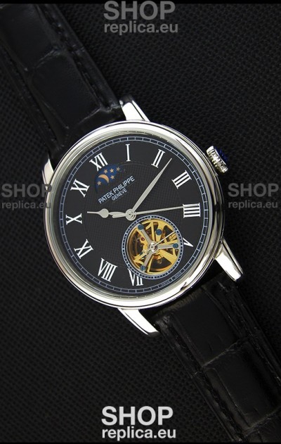 Patek Philippe Japanese MoonPhase Tourbillon Replica Watch Black Dial