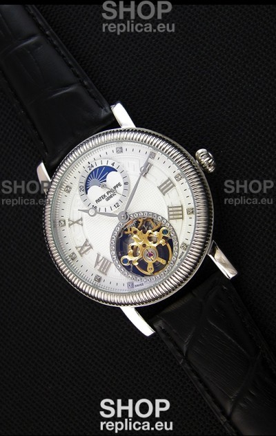 Patek Philippe Japanese MoonPhase Tourbillon Replica Watch White Dial
