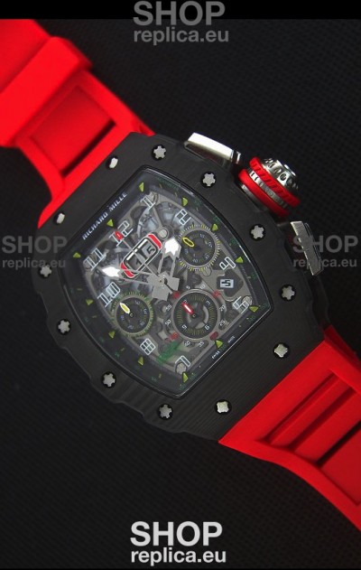 Richard Mille RM011-03 One Piece Black Forged Carbon Case Watch in Red Strap
