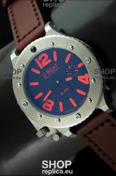 U Boat U-42 Diver Titanium Swiss Watch in Red Markers