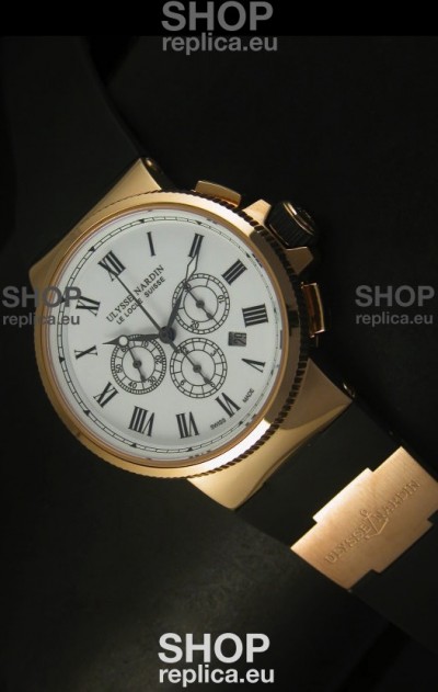 Ulysse Nardin Marine Chronograph Rose Gold White Roman Black Dial - 1:1 Mirror Replica