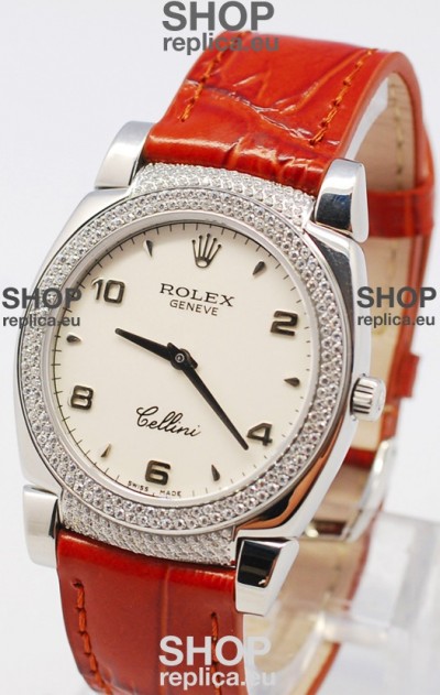 Rolex Cellini Cestello Ladies Swiss Watch in White Face Bezel and Lugs