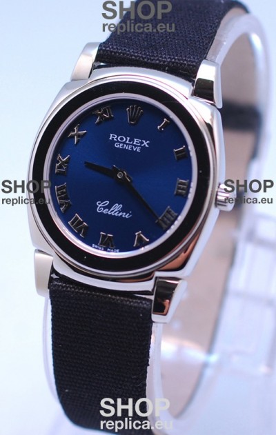 Rolex Cellini Cestello Ladies Swiss Watch in Blue Silver Face