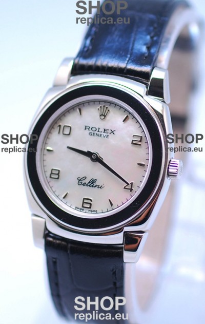 Rolex Cellini Cestello Ladies Swiss Watch in White Pearl Face